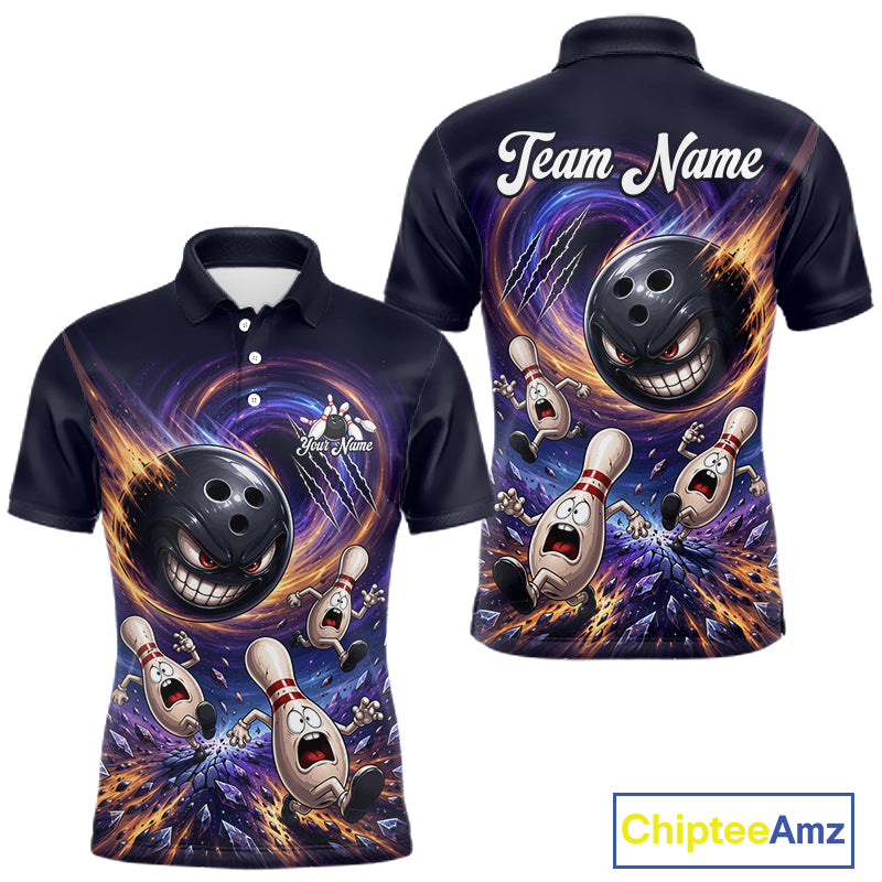Custom Evil Bowling Ball & Funny Bowling Pins Bowling Shirt for Men Bowling Team Jersey Polo & 1/4 Zip QZT1221