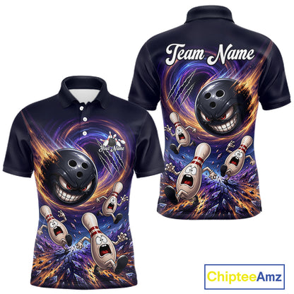 Custom Evil Bowling Ball & Funny Bowling Pins Bowling Shirt for Men Bowling Team Jersey Polo & 1/4 Zip QZT1221