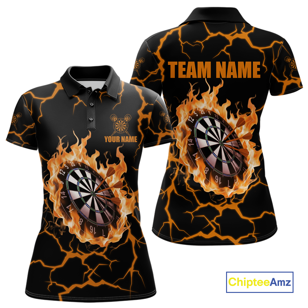 Custom Orange Flame Dart Shirt for Women Dart Jersey for Team Dart Gift Polo & 1/4 Zip DHT7