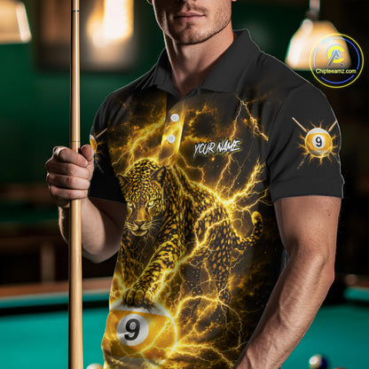 Custom Black & Gold Leopard Billiard Shirt 9 Ball Pool Team Jersey for Men Billiard Outfit BHT114