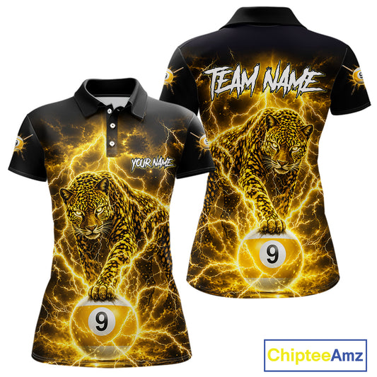 Custom Black & Gold Leopard Billiard Shirt 9 Ball Pool Team Jersey for Women Billiard Outfit BHT114