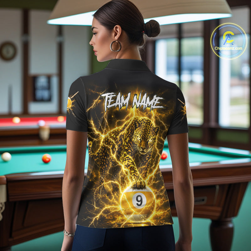 Custom Black & Gold Leopard Billiard Shirt 9 Ball Pool Team Jersey for Women Billiard Outfit BHT114