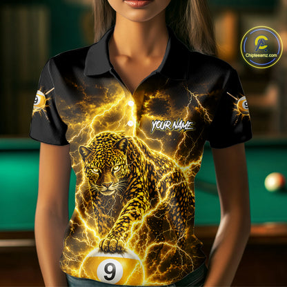 Custom Black & Gold Leopard Billiard Shirt 9 Ball Pool Team Jersey for Women Billiard Outfit BHT114