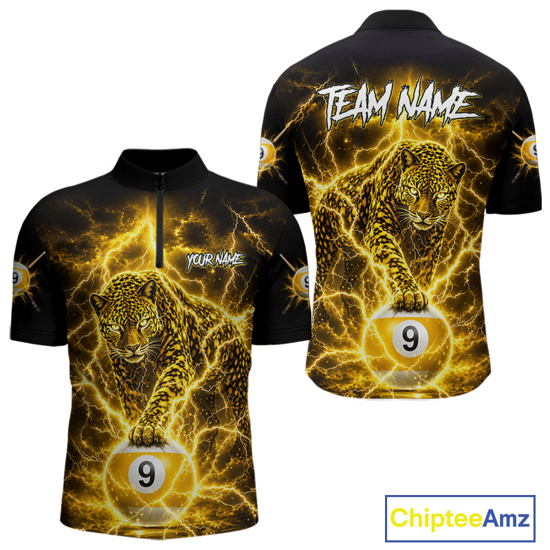 Custom Black & Gold Leopard Billiard Shirt 9 Ball Pool Team Jersey for Men Billiard Outfit BHT114