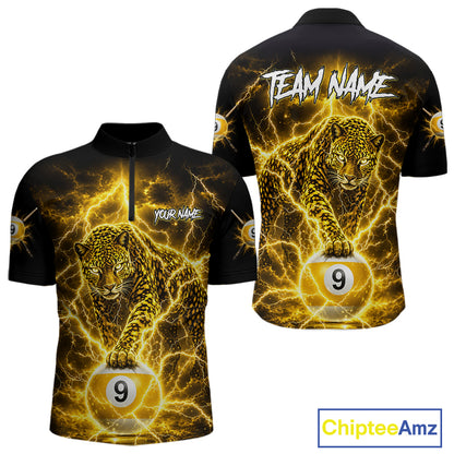 Custom Black & Gold Leopard Billiard Shirt 9 Ball Pool Team Jersey for Men Billiard Outfit BHT114