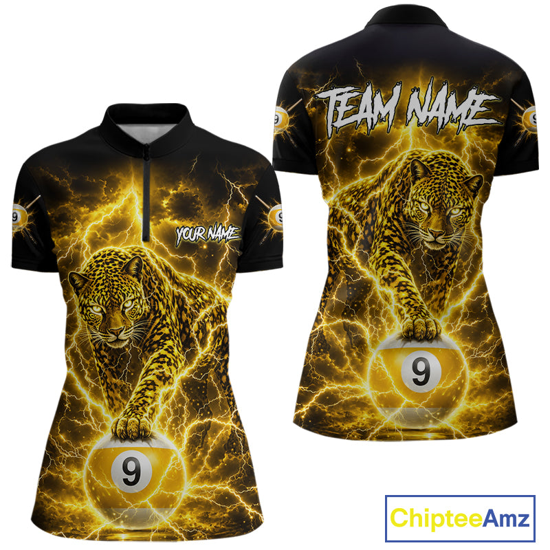 Custom Black & Gold Leopard Billiard Shirt 9 Ball Pool Team Jersey for Women Billiard Outfit BHT114