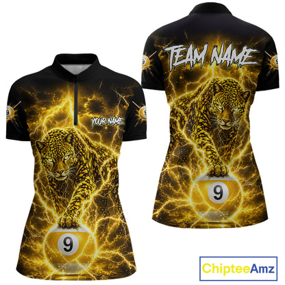 Custom Black & Gold Leopard Billiard Shirt 9 Ball Pool Team Jersey for Women Billiard Outfit BHT114