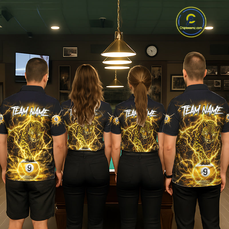 Custom Black & Gold Leopard Billiard Shirt 9 Ball Pool Team Jersey for Men Billiard Outfit BHT114