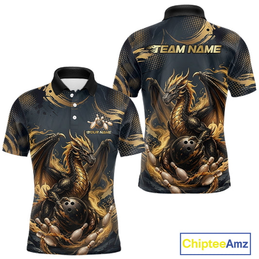 Black & Gold Dragon Bowling Jersey for Men Custom Bowling Team Shirt Polo & Quarter-Zip QZT1225