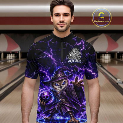 Custom Bowling Wizard Owl Bowling Shirt for Men Lightning Thunder Bowling Jersey QZT1296