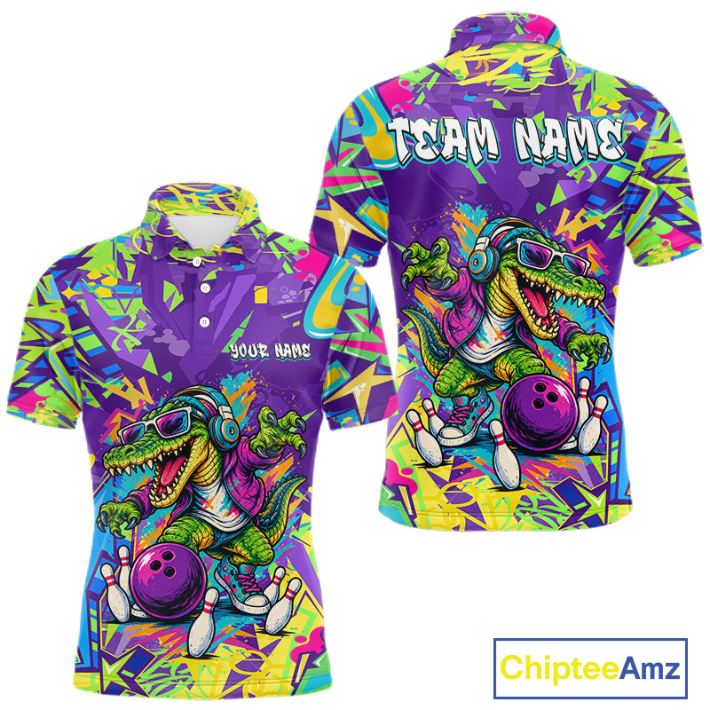 Custom Funny Alligator Bowling Shirt for Men Graffiti Bowling Jersey QZT1297
