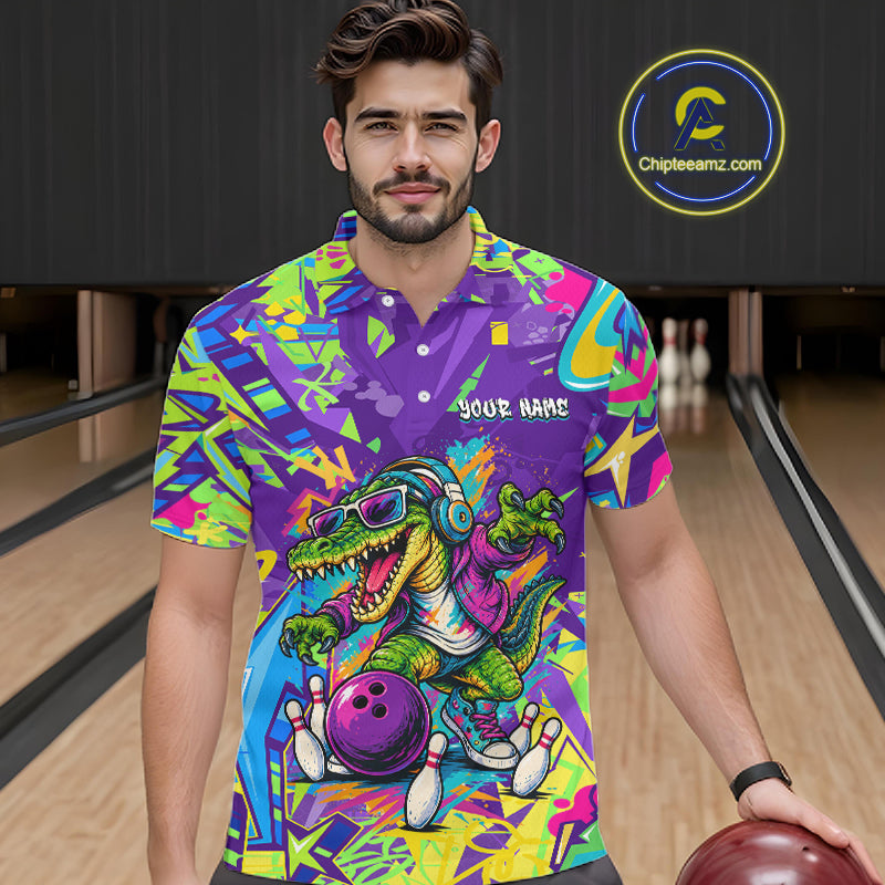 Custom Funny Alligator Bowling Shirt for Men Graffiti Bowling Jersey QZT1297