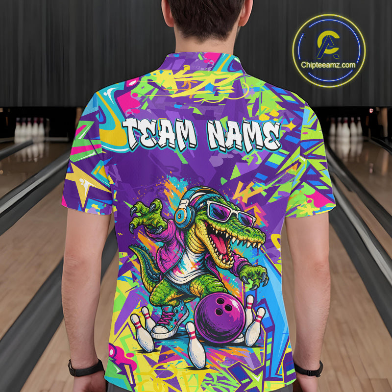 Custom Funny Alligator Bowling Shirt for Men Graffiti Bowling Jersey QZT1297