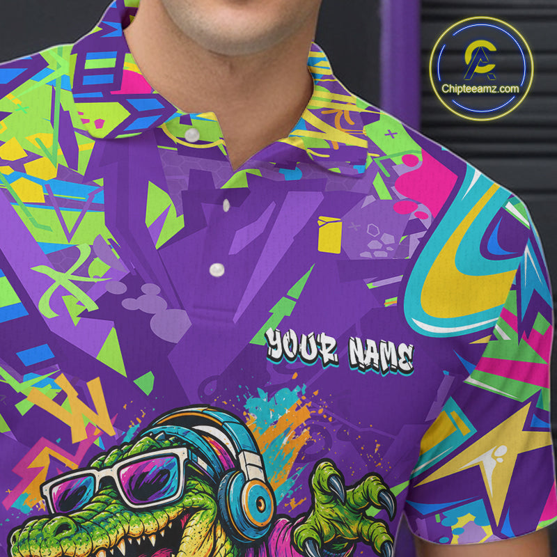 Custom Funny Alligator Bowling Shirt for Men Graffiti Bowling Jersey QZT1297