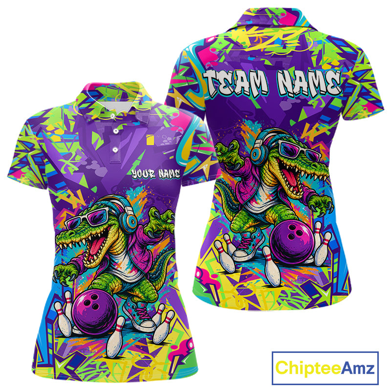 Custom Funny Alligator Bowling Shirt for Women Graffiti Bowling Jersey QZT1297