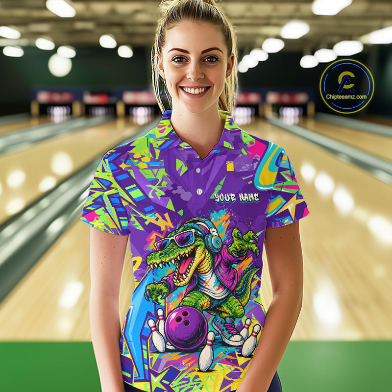 Custom Funny Alligator Bowling Shirt for Women Graffiti Bowling Jersey QZT1297