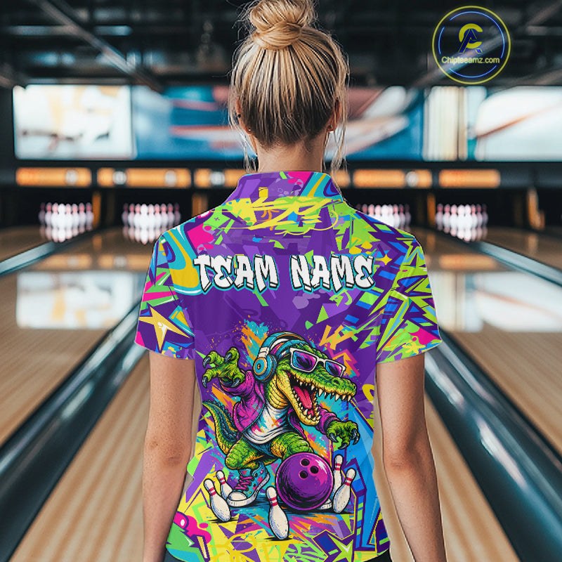 Custom Funny Alligator Bowling Shirt for Women Graffiti Bowling Jersey QZT1297