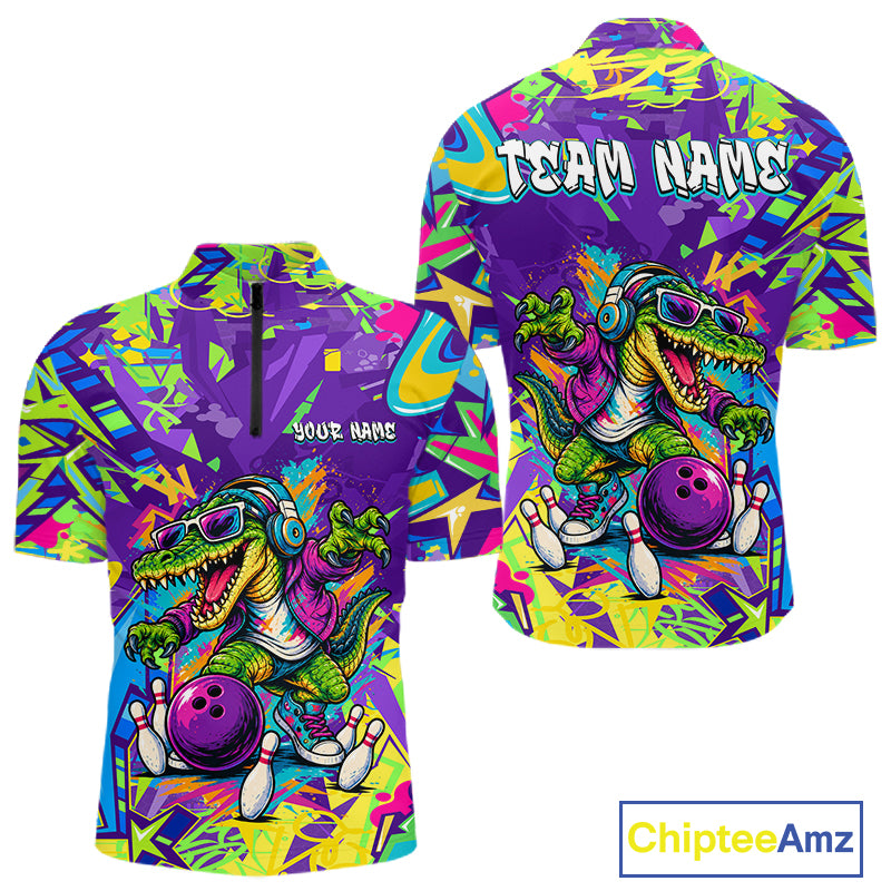 Custom Funny Alligator Bowling Shirt for Men Graffiti Bowling Jersey QZT1297