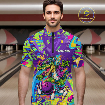Custom Funny Alligator Bowling Shirt for Men Graffiti Bowling Jersey QZT1297