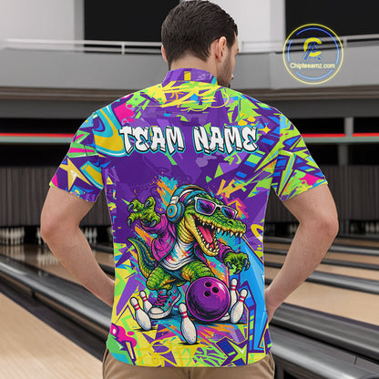 Custom Funny Alligator Bowling Shirt for Men Graffiti Bowling Jersey QZT1297