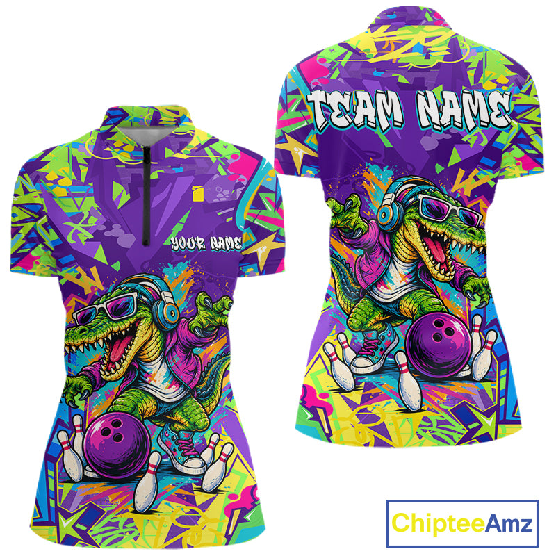 Custom Funny Alligator Bowling Shirt for Women Graffiti Bowling Jersey QZT1297