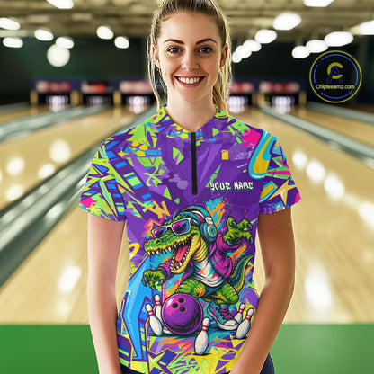 Custom Funny Alligator Bowling Shirt for Women Graffiti Bowling Jersey QZT1297