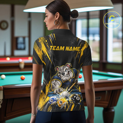 Custom Funny Bulldog Billiard Shirt 8 Ball 9 Ball for Women Billiard Team Jersey Polo & Quarter-Zip BHT160