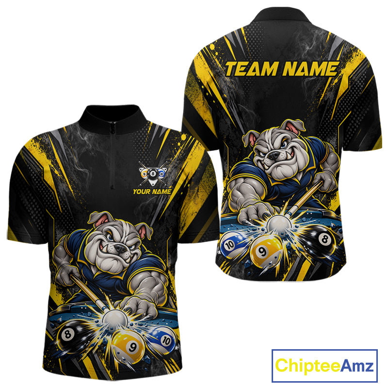 Custom Funny Bulldog Billiard Shirt 8 Ball 9 Ball for Men Billiard Team Jersey Polo & Quarter-Zip BHT160