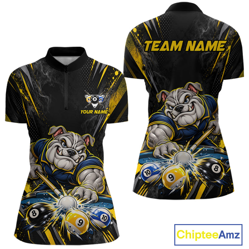 Custom Funny Bulldog Billiard Shirt 8 Ball 9 Ball for Women Billiard Team Jersey Polo & Quarter-Zip BHT160