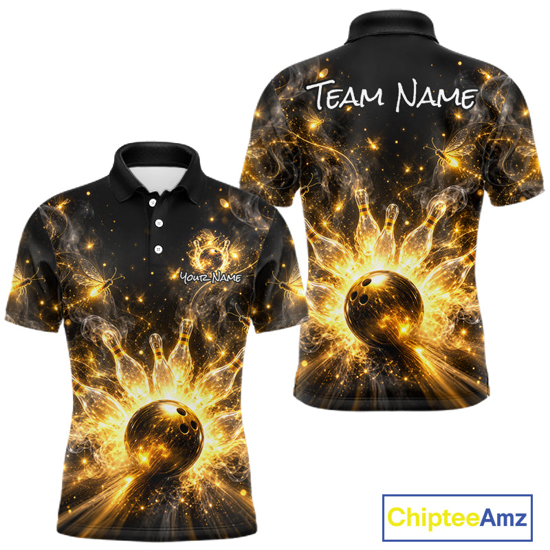 Custom Black and Gold Bowling Shirt for Men Firefly Bowling Team Jersey Polo & Quarter-Zip QZT1366