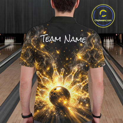 Custom Black and Gold Bowling Shirt for Men Firefly Bowling Team Jersey Polo & Quarter-Zip QZT1366