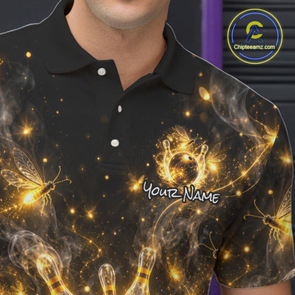 Custom Black and Gold Bowling Shirt for Men Firefly Bowling Team Jersey Polo & Quarter-Zip QZT1366