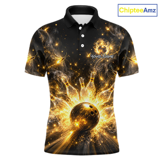 Custom Black and Gold Bowling Shirt for Men Firefly Bowling Team Jersey Polo & Quarter-Zip QZT1366