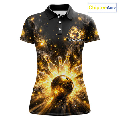Custom Black and Gold Bowling Shirt for Women Firefly Bowling Team Jersey Polo & Quarter-Zip QZT1366