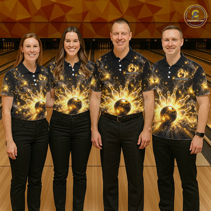 Custom Black and Gold Bowling Shirt for Men Firefly Bowling Team Jersey Polo & Quarter-Zip QZT1366