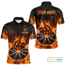 Load image into Gallery viewer, Custom Orange Flame Demon Hand Dart Shirt for Team Dart Jersey for Men Polo &amp; 1/4 Zip DHT13