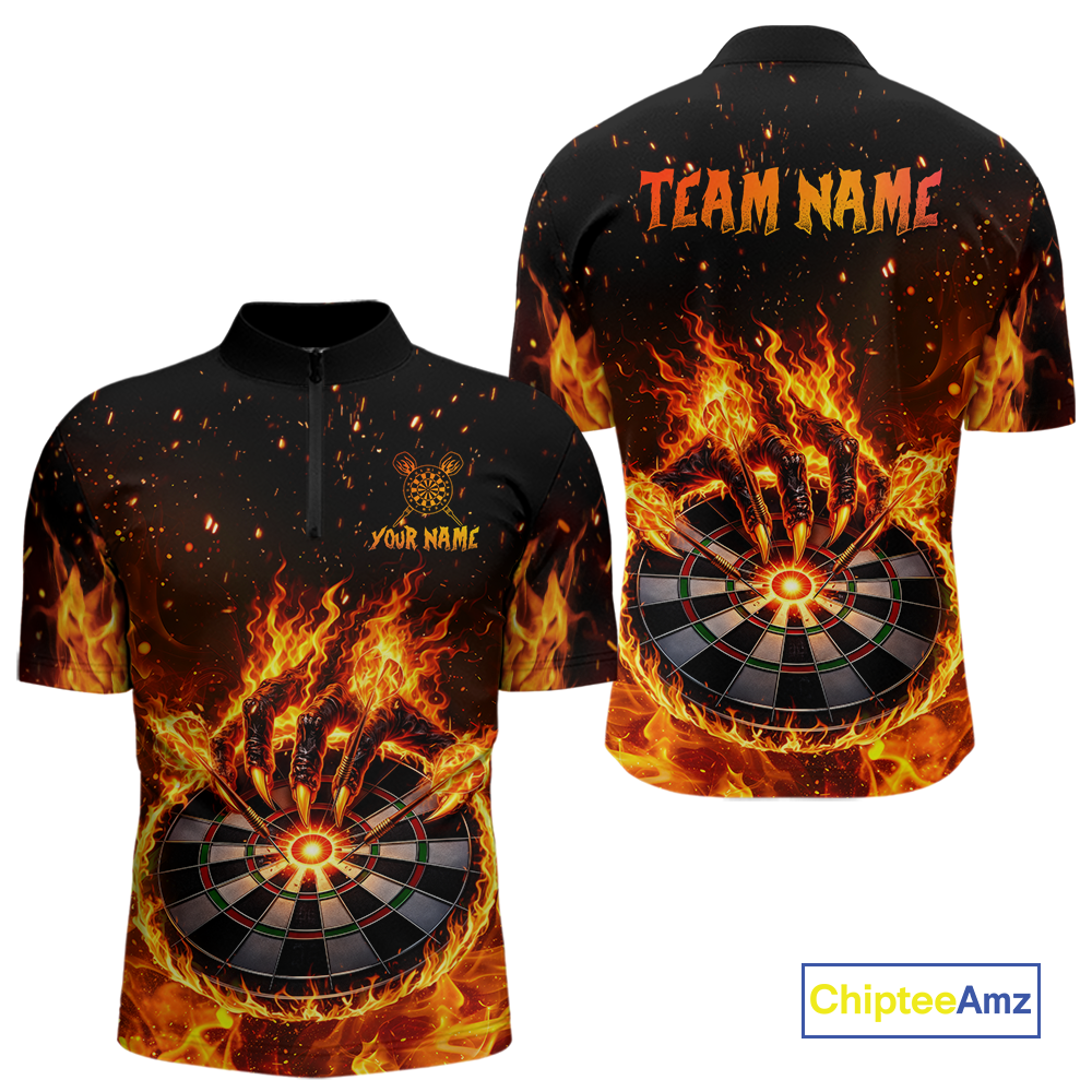 Custom Orange Flame Demon Hand Dart Shirt for Team Dart Jersey for Men Polo & 1/4 Zip DHT13