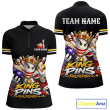 Load image into Gallery viewer, Custom King Pins Bowling Shirt for Women Bowling Team Jersey Polo &amp; Quarter-Zip Shirt Bowling Tournament QZT950