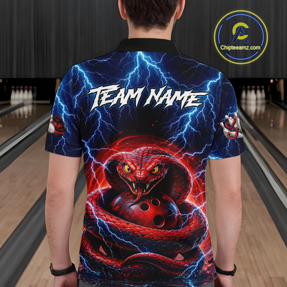 Blue Lightning Thunder Red Snake Bowling Shirt for Men Custom Bowling Team Jersey Bowling Outfit QZT994