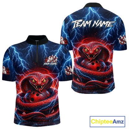 Blue Lightning Thunder Red Snake Bowling Shirt for Men Custom Bowling Team Jersey Bowling Outfit QZT994