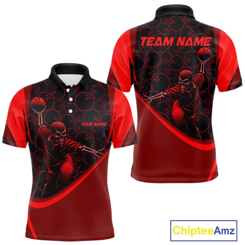 Black & Red Skull Bowling Shirt for Men Custom Bowling Team Jersey Polo & Quarter-Zip QZT1229