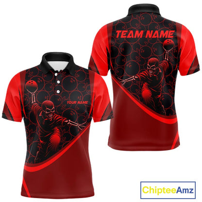 Black & Red Skull Bowling Shirt for Men Custom Bowling Team Jersey Polo & Quarter-Zip QZT1229