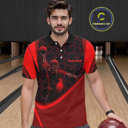 Black & Red Skull Bowling Shirt for Men Custom Bowling Team Jersey Polo & Quarter-Zip QZT1229