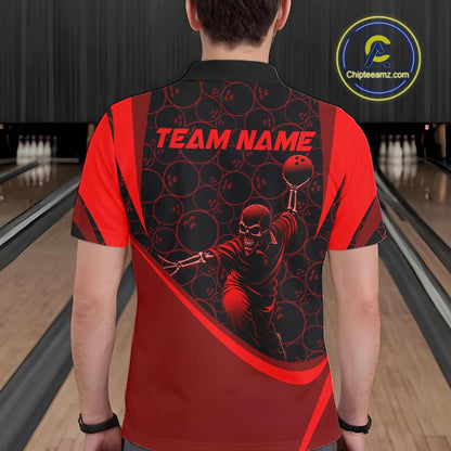 Black & Red Skull Bowling Shirt for Men Custom Bowling Team Jersey Polo & Quarter-Zip QZT1229