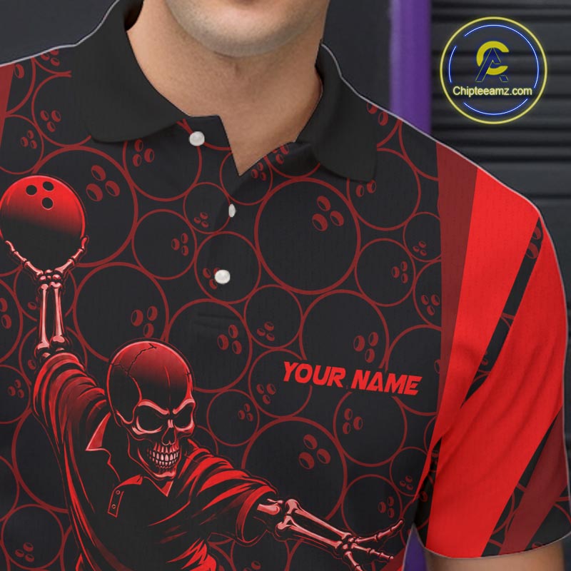 Black & Red Skull Bowling Shirt for Men Custom Bowling Team Jersey Polo & Quarter-Zip QZT1229