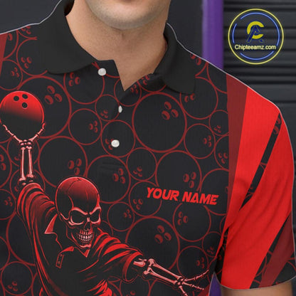 Black & Red Skull Bowling Shirt for Men Custom Bowling Team Jersey Polo & Quarter-Zip QZT1229