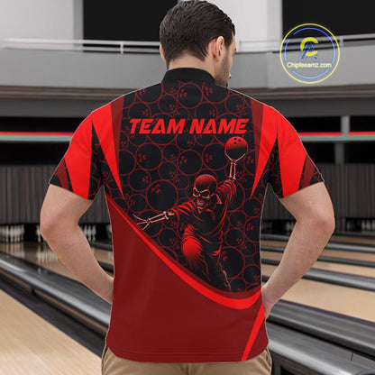Black & Red Skull Bowling Shirt for Men Custom Bowling Team Jersey Polo & Quarter-Zip QZT1229
