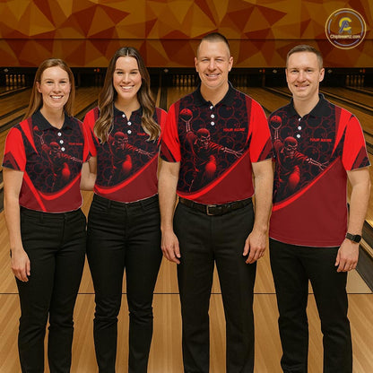 Black & Red Skull Bowling Shirt for Men Custom Bowling Team Jersey Polo & Quarter-Zip QZT1229