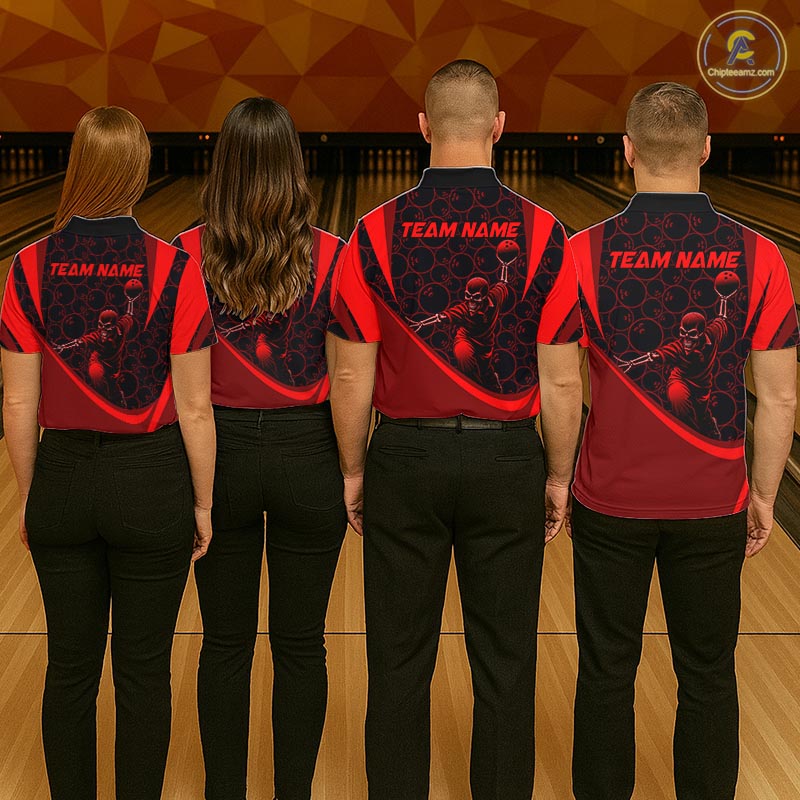 Black & Red Skull Bowling Shirt for Men Custom Bowling Team Jersey Polo & Quarter-Zip QZT1229