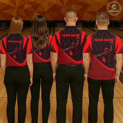 Black & Red Skull Bowling Shirt for Men Custom Bowling Team Jersey Polo & Quarter-Zip QZT1229